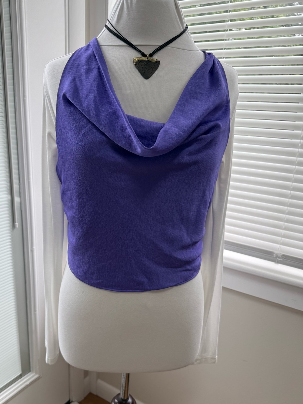 Purple Cowl Neck Open Criss Cross Tie Back Top